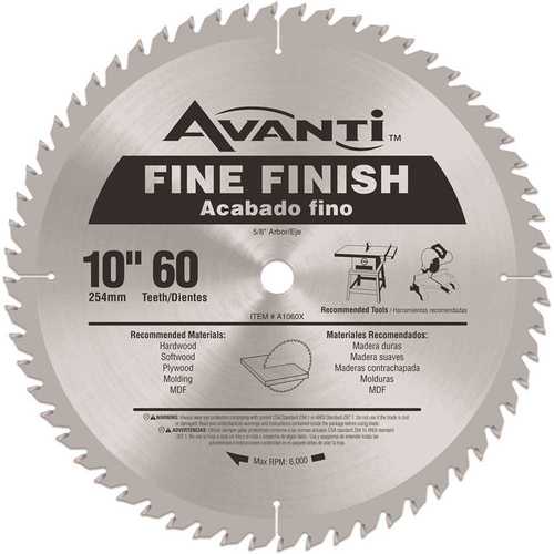 Avanti A1060X 10 in. x 60-Teeth Fine Finish Saw Blade