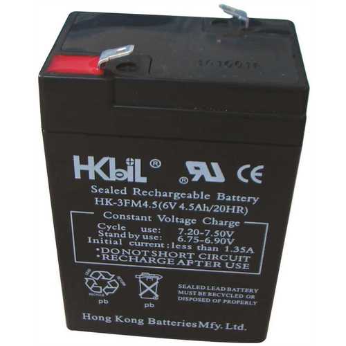 RECHARGEABLE REPLACEMENT BATTERY FOR EMERGENCY EXIT LIGHT, 6 VOLTS, 4.5 AMPS