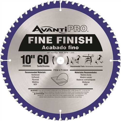 Avanti Pro 10 in. x 60-Tooth Fine Finish Saw Blade