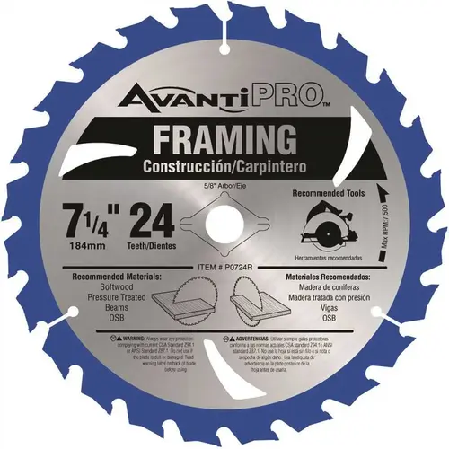 Avanti Pro P0724R Avanti Pro 7-1/4 in. x 24-Tooth Carbide Framing Saw Blade Blue