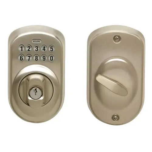 KEYPAD DEADBOLT PLYMOUTH ADJUSTABLE BACKSET SATIN NICKEL