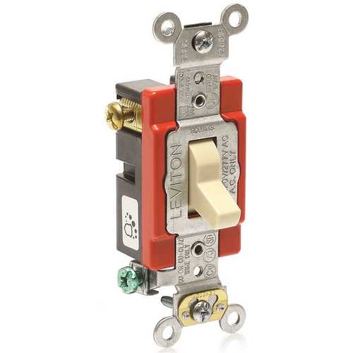ANTIMICROBIAL TREATED SPECIFICATION GRADE TOGGLE SWITCH, 3-WAY, SELF-GROUNDING, 120/277 VOLTS, 20 AMP, IVORY