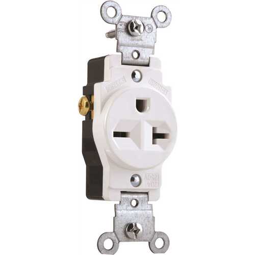 Preferred Industries YQ120RH-W Nema 6-20R 20 Amp 250-Volt Commercial Grade Single Receptacle White