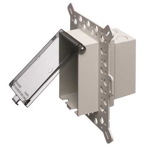 1-Gang Vertical Low Profile-In Box Recessed Electrical Box for New Stucco Construction, Clear Cover
