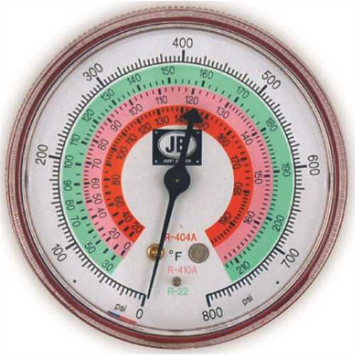 JB INDUSTRIES M2-465 PRESSURE GAUGE FOR R22/R404A/R-410A 2-1/2 IN