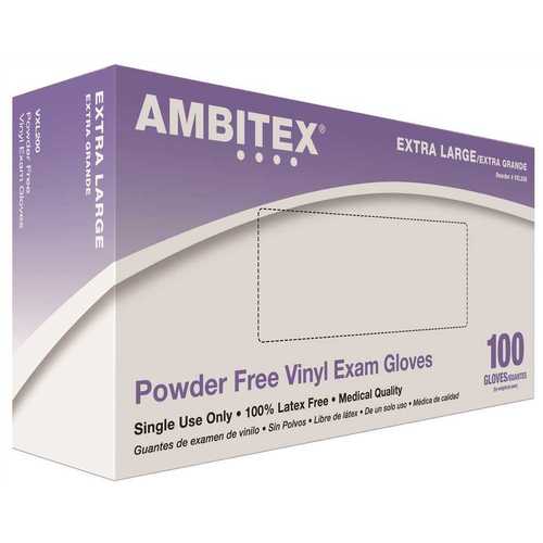 Ambitex VXL200 X-Large Vinyl Powder-Free Exam Gloves -100 Gloves - pack of 100
