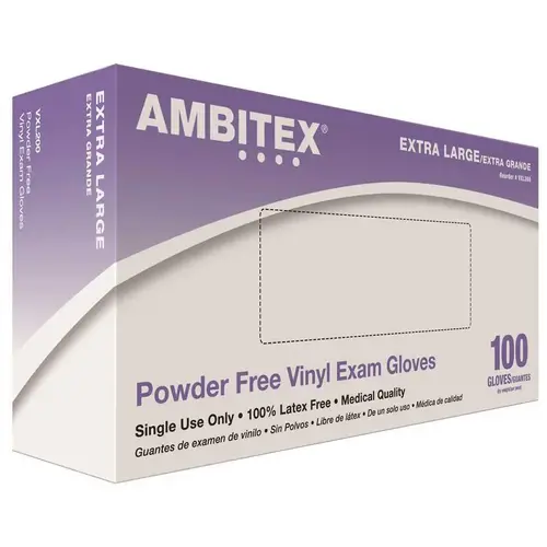 Ambitex VXL200 X-Large Vinyl Powder-Free Exam Gloves -100 Gloves clear - pack of 100