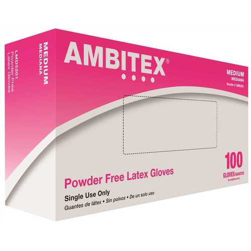 Ambitex LMD5201 Medium Latex Disposable Powder-Free USDA-Approved Gloves (100 Gloves) - pack of 100