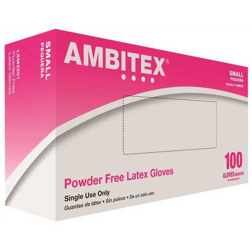 Ambitex LSM5201 Small Latex Disposable Powder-Free USDA-Approved Gloves (100 Gloves) - pack of 100