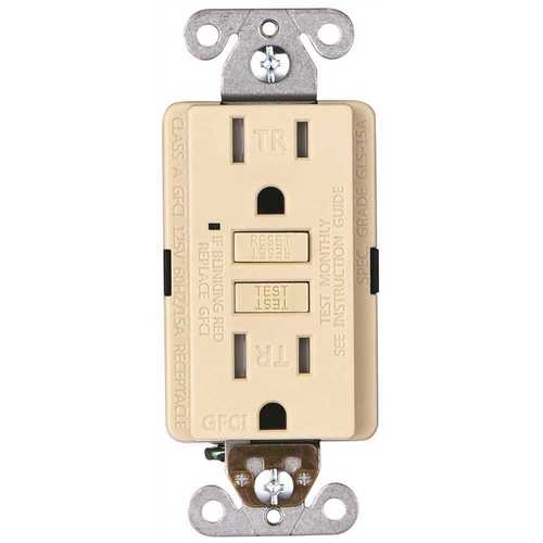 15-Amp 125-Volt GFCI Duplex Tamper Resistant Outlet, GFI Receptacle with Indicator Light and Wall Plate, Ivory Pack of 10