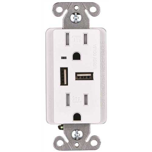 15 Amp Decorator Tamper-Resistant Duplex Outlet and 4.6 Amp USB Charger Receptacle, Wall Plate Included, White Pack of 10