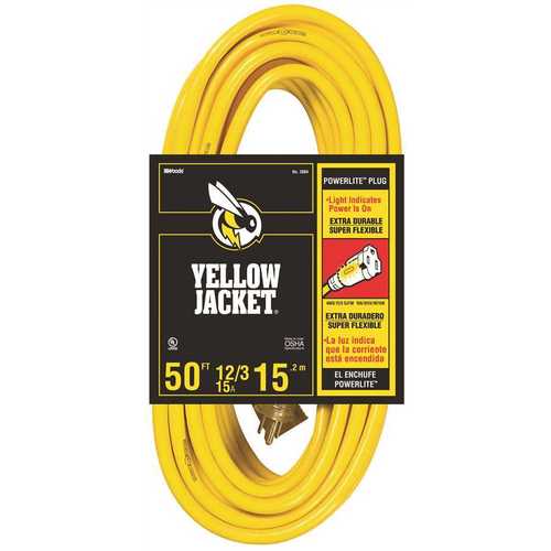 YELLOW JACKET 64827001 50 ft. 12/3 SJTW Outdoor Heavy-Duty Extension Cord with Power Light Plug Yellow