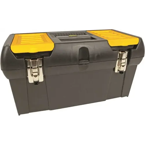 Tool Box with Tray, 4.7 gal, Plastic, Black, 5-Compartment