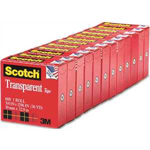 Scotch Transparent Tape, 3/4 in. x 1000 in., 3 Boxes 
