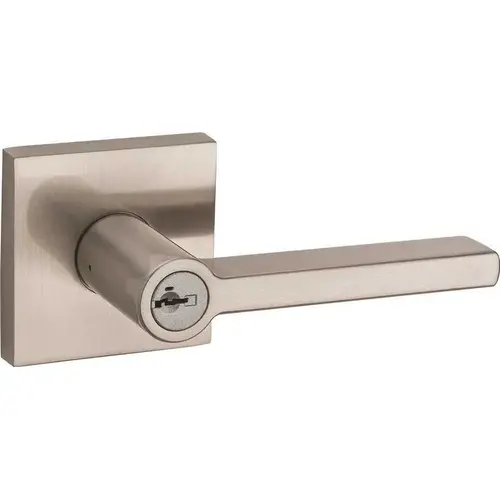 Halifax Satin Nickel Square Keyed Entry Door Lever Featuring SmartKey Security