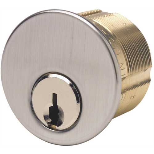 Keyed Different 1-1/8" 5 Pin Mortise Cylinder With YA Yale 8 Keyway and Standard Cam Satin Chrome Finish