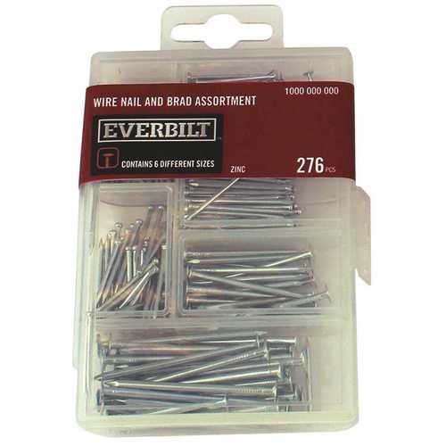 Zinc-Plated Wire Nail and Brad Assortment Metallic