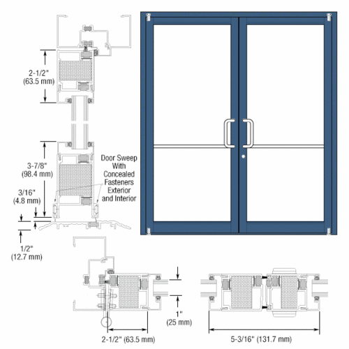 Custom KYNAR Paint Custom Pair Series 650T Thermal Narrow Stile Offset Pivot Entrance Doors for Surface Mount Door Closers