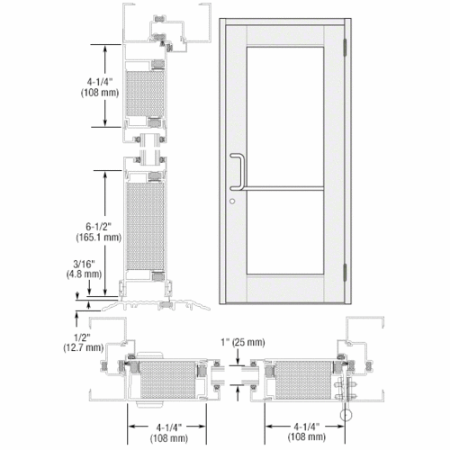 White KYNAR Paint Custom Single Series 750T Wide Stile Butt Hinge Thermal Entrance Door for Surface Mount Door Closer