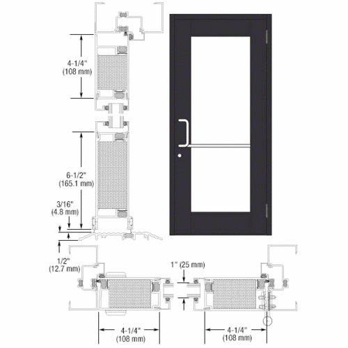 Black Anodized Custom Single Series 750T Wide Stile Butt Hinge Thermal Entrance Door for Surface Mount Door Closer