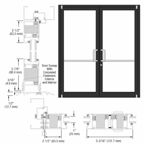 Black Anodized Custom Pair Series 650T Thermal Narrow Stile Offset Pivot Entrance Doors for Surface Mount Door Closers