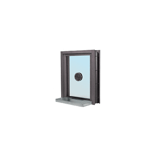 Dark Bronze Aluminum Clamp-On Frame Exterior Glazed Exchange Window with 18" Shelf and Deal Tray