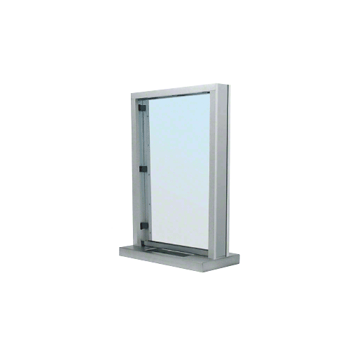 Brushed Stainless Steel Frame Interior Glazed Exchange Window with 18" Shelf and Deal Tray