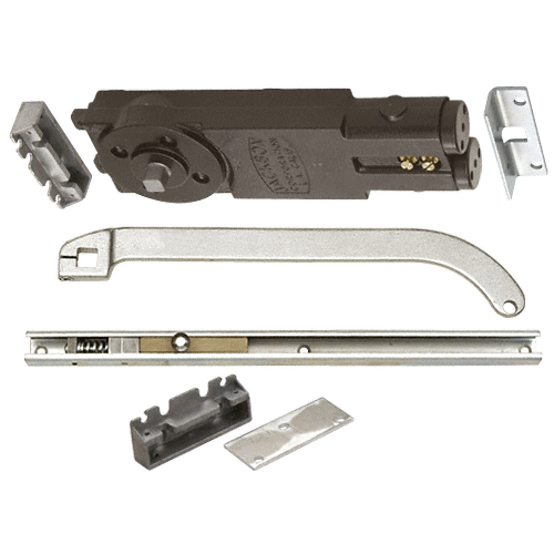 Satin Aluminum Regular Duty Spring 105 degree No Hold Open Overhead Concealed Closer With "S" Offset Slide-Arm Hardware Package