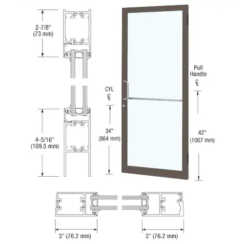 CRL-U.S. Aluminum 1D21522 Dark Bronze/Black Anodized Class 1 Custom Single Series 250T Narrow Stile Butt Hinge Thermal Entrance Door for Surface Mount Door Closer