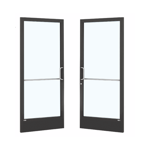Black Anodized Custom Pair Series 250 Narrow Stile Geared Hinge Entrance Doors With ADA Bottom Rail for Surface Mount Door Closers