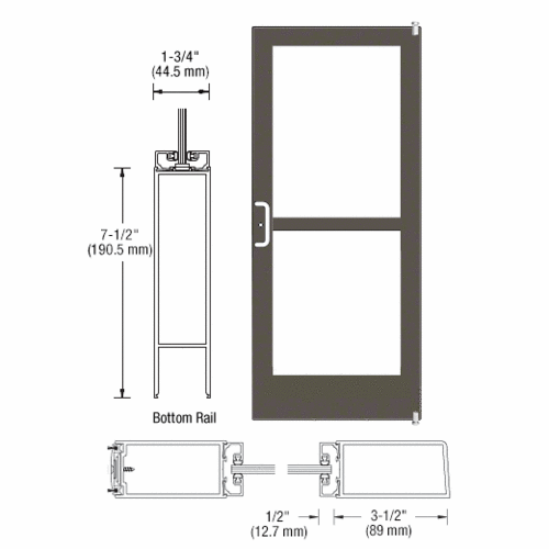 CRL-U.S. Aluminum HZ42222LA36 Class I Bronze Black Anodized 400 Series Medium Stile Active Leaf of Pair 3'0 x 7'0 Offset Hung with Pivots for Surf Mount Closer Complete Panic Door with Std. Panic and 7-1/2" Bottom Rail