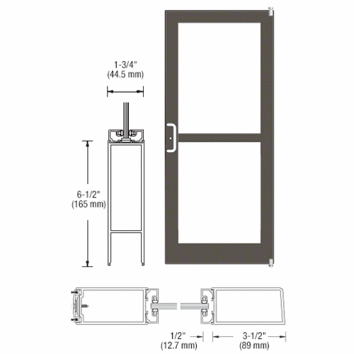 Class I Bronze Black Anodized 400 Series Medium Stile Active Leaf of Pair 3'0 x 7'0 Offset Hung with Pivots for Surf Mount Closer Complete Panic Door with Std. Panic and Bottom Rail