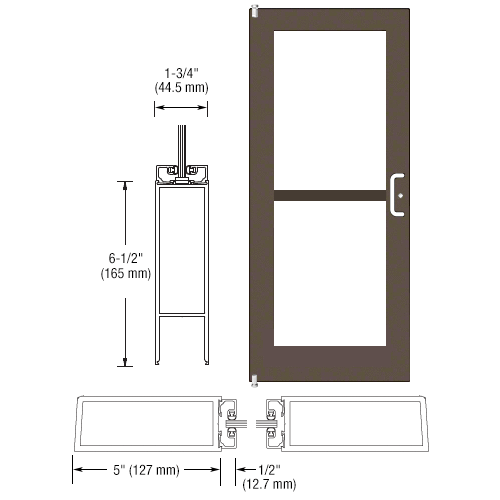 CRL-U.S. Aluminum 1DZ51222R036 Bronze Black Anodized 550 Series Wide Stile (LHR) HLSO Single 3'0 x 7'0 Offset Hung with Pivots for Surf Mount Closer Complete Panic Door for 1" Glass with Standard Panic and Bottom Rail