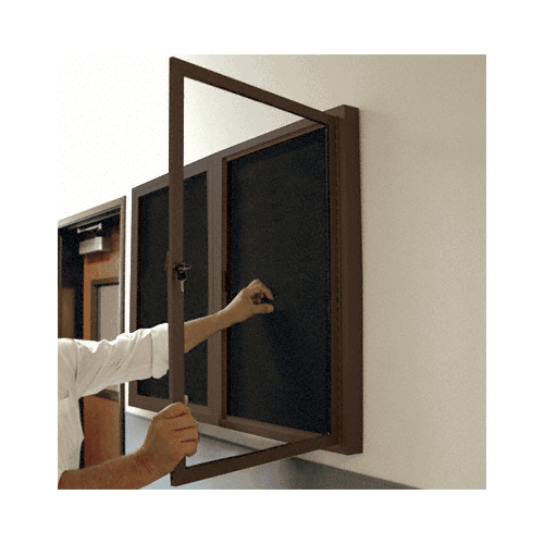 Dark Bronze 47" x 36" Hinged Double Door Bulletin Board Case With Charcoal Cork Backboard