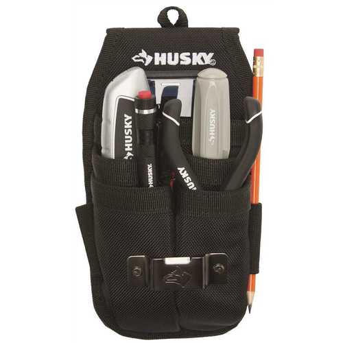 Husky Multi Tool Belt Utility Pouch Black Heavy Duty Water Resistant Belt Clip 