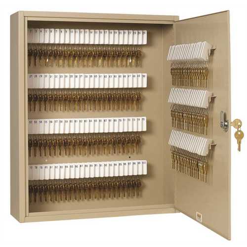 One-Piece Solid Steel Cabinet with White  Includes Individually Numbered White Key Tags with Snap Rings, Key Control Charts, Cam Lock with 2 Keys Sand