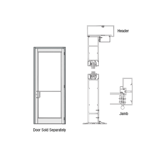 CRL-U.S. Aluminum DH350A10FNR11 DH-350 Up and Over Frame Prepped for Three-Point Lock and 3 Butt Hinges for 36" x 84" Door Opening Hinge Right Swing-Out, Clear Anodized Class 1