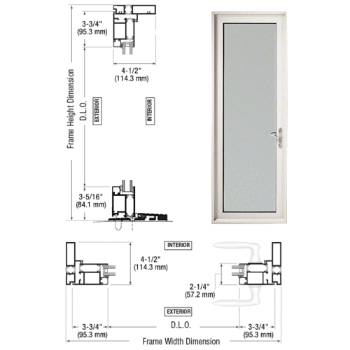 White KNYAR Paint Series 925 Single Patio Door Hinge Right Swing Out