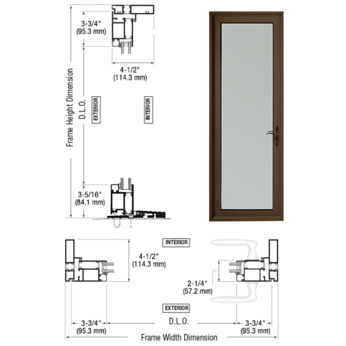 CRL-U.S. Aluminum PL91222R0 Class I Bronze Black Anodized Series 925 Single Patio Door Hinge Right Swing Out