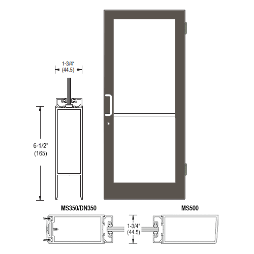 CRL-U.S. Aluminum 1DC42522LA36 Bronze Black Anodized 400 Series Medium Stile Active Leaf of Pair 3'0 x 7'0 Offset Hung with Butt Hinges for Surf Mount Closer Complete Door for 1" Glass and Standard MS Lock and Bottom Rail