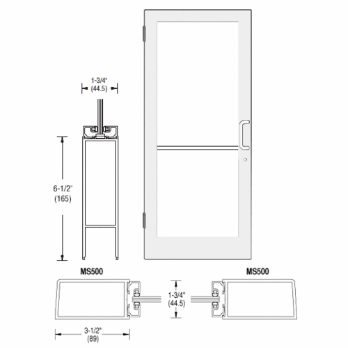 White KYNAR Paint 400 Series Medium Stile (LHR) HLSO Single 3'0 x 7'0 Offset Hung with Butt Hinges for Surf Mount Closer Complete Door Std. MS Lock & Bottom Rail