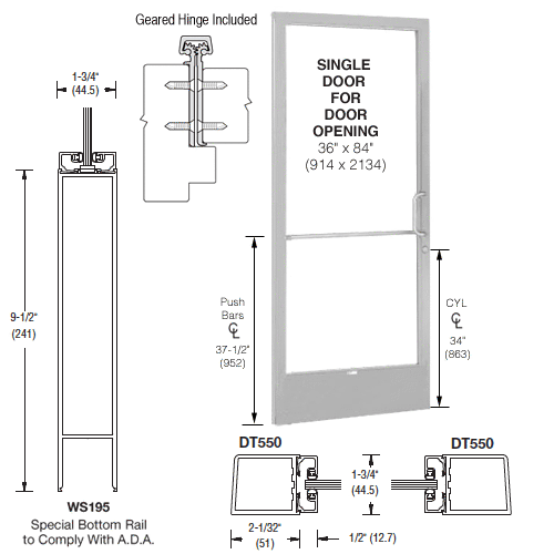 CRL-U.S. Aluminum CD21811R036 Clear Anodized 250 Series Narrow Stile ...