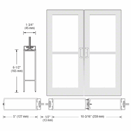 CRL-U.S. Aluminum DZ52752 White KYNAR Paint Custom Pair Series 550 Wide Stile Center Pivot Entrance Doors With Panics for Overhead Concealed Door Closers