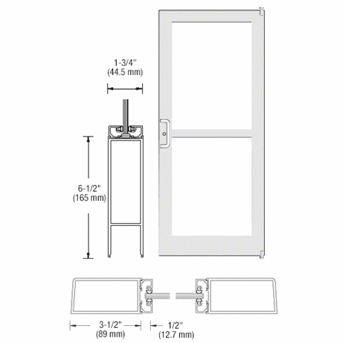 White KYNAR Paint 400 Series Medium Stile (RHR) HRSO Single 3'0 x 7'0 Offset Hung with Pivots for Surf Mount Closer Complete Panic Door with Std. Panic and Bottom Rail