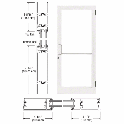 White KYNAR Paint Custom Single Series 400T Thermal Medium Stile Butt Hinge Entrance Door for Surface Mount Door Closer