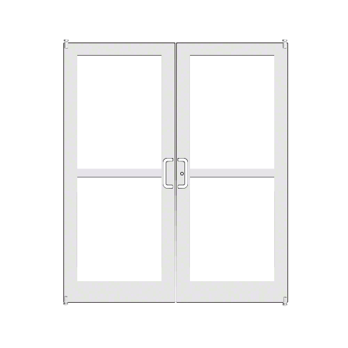 White KYNAR Paint 400 Series Medium Stile Pair 6'0 x 7'0 Offset Hung with Pivots for Surf Mount Closer Complete Panic Door with Std. Panic and Bottom Rail