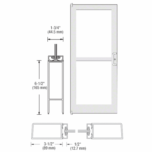 CRL-U.S. Aluminum DZ41252R036 White KYNAR Paint 400 Series Medium Stile (LHR) HLSO Single 3'0 x 7'0 Offset Hung with Pivots for Surf Mount Closer Complete Panic Door with Std. Panic and Bottom Rail