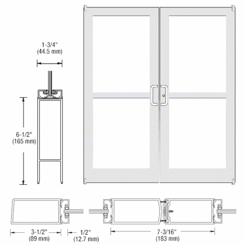CRL-U.S. Aluminum DZ42252 White KYNAR Paint Custom Pair Series 400 Medium Stile Offset Pivot Entrance Doors For Panics for Surface Mount Door Closers