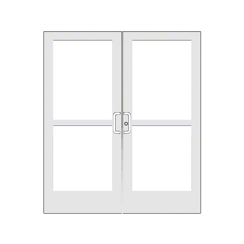 White KYNAR Paint 400 Series Medium Stile Pair 6'0 x 7'0 Center Hung for OHCC w/Standard Push Bars Complete Panic Door with Std. Panic and 9-1/2" Bottom Rail