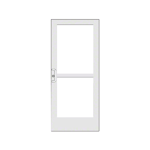 White KYNAR Paint 400 Series Medium Stile Active Leaf of Pair 3'0 x 7'0 Center Hung for OHCC w/Standard Push Bars Complete Panic Door with Std. Panic and 9-1/2" Bottom Rail